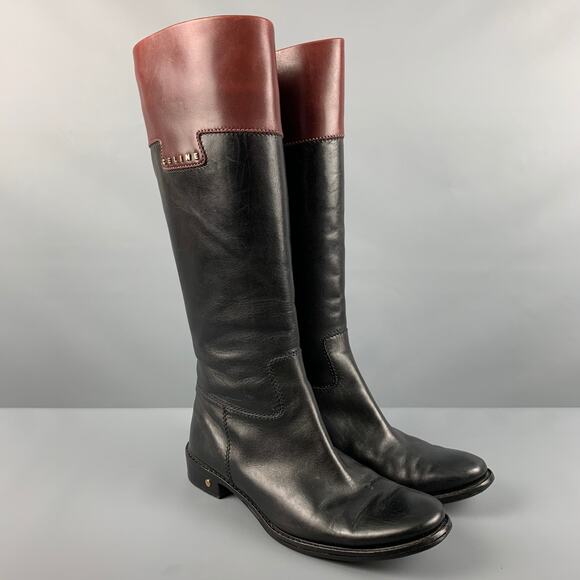 CELINE Size 7 Black Brown Pull On Boots - Picture 1 of 9